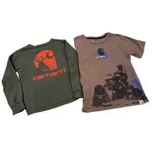 Carhartt Kids Boys Lot of 2 Shirts Size 6/7 LS Tee & Graphic T-Shirt Brown Green